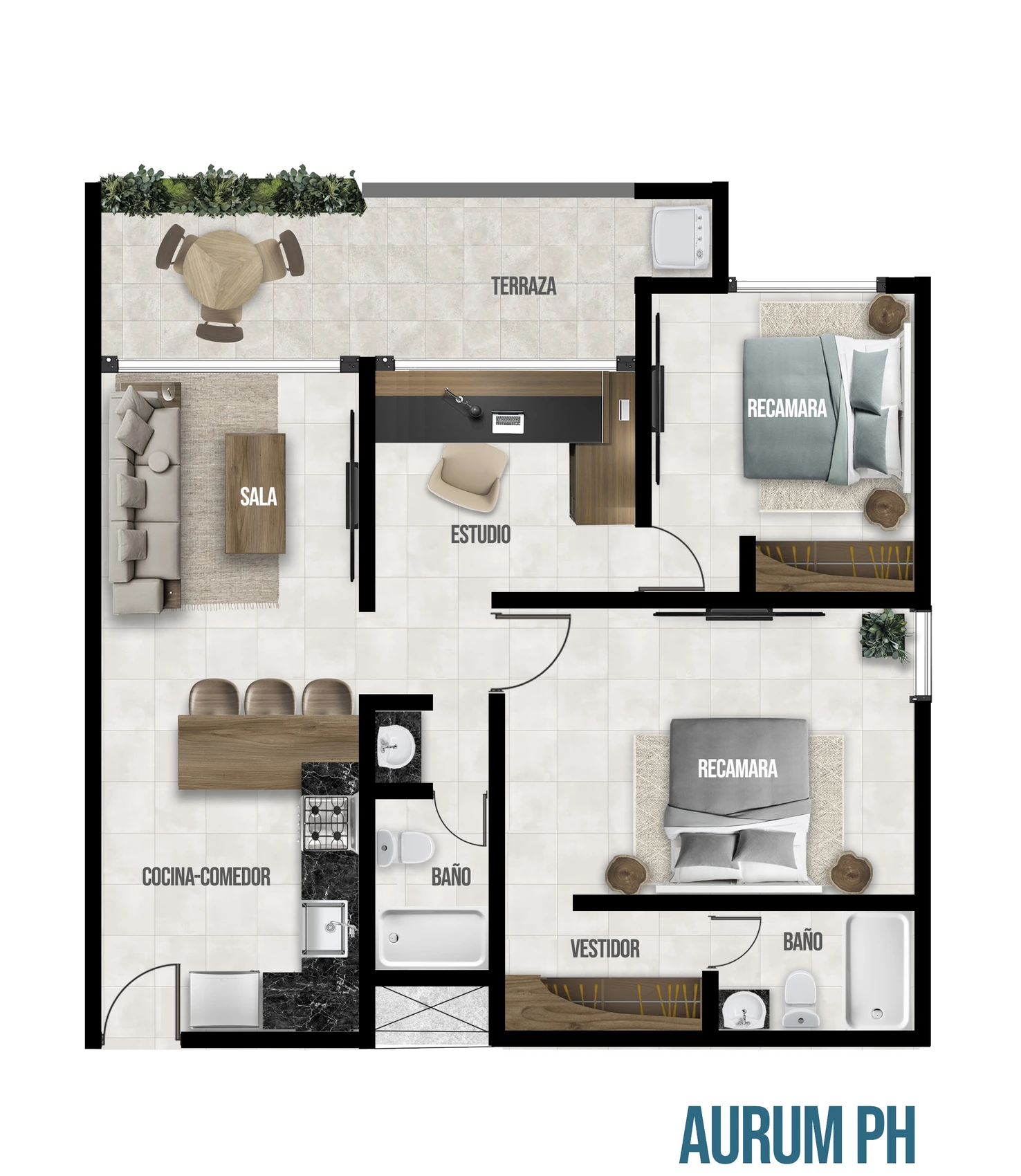 Plano ilustrado penthouse Aurum ALTIUS